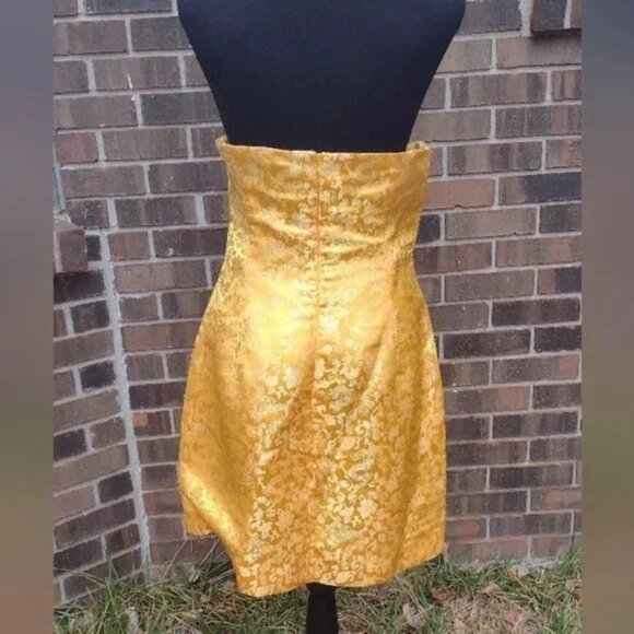 Sau Lee Gold Metallic Brocade Strapless Mini Dress Cocktail Holiday Party 10 NWT - Picture 5 of 7